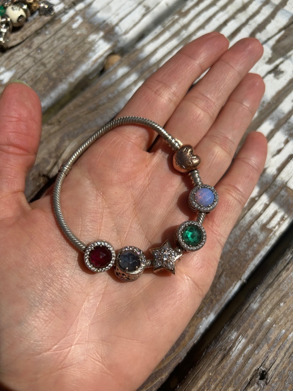 Pandora bracelet and gem charms